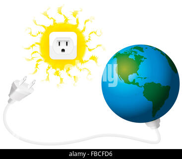 Solar energy - Planet earth with plug and sun with socket. Illustration on white background. Stock Photo