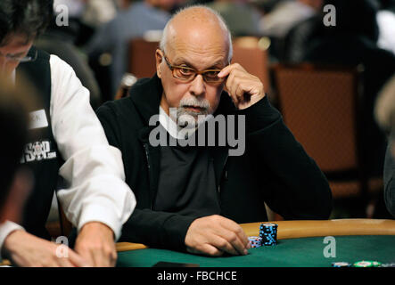 Las Vegas, Nevada, USA. 14th Jan, 2016. Rene Angelil looks on during Day 2 of the World Series of Poker Main Event at the Rio Hotel & Casino on Tuesday, July 8, 2014. Angelil, the husband of award-winning singer Celine Dion, died January 14, at the age of 73 after a long battle with cancer, Dion said in a post on her Facebook page. © David Becker/ZUMA Wire/Alamy Live News Stock Photo