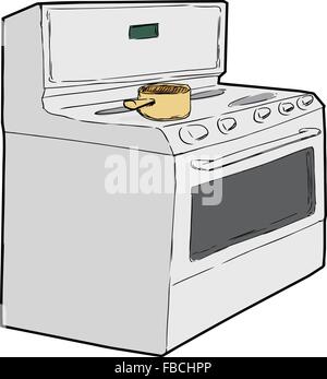 Hand drawn sketch of single cooking pot on top of induction stove Stock Vector