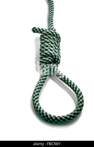 A handcrafted Traditional Hangman's Rope Noose cut-out on white background Stock Photo