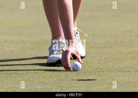 May 8, 2010; Stanford, CA, USA;  Virginia Cavaliers Brittany Altomare picks up her ball marked in honor of women's lacrosse Stock Photo