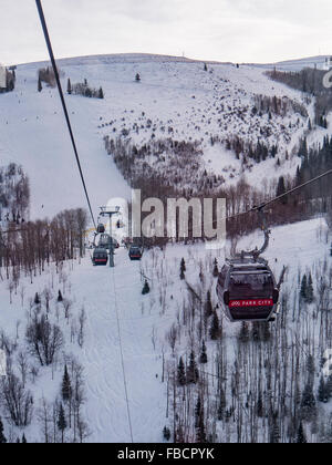 View from the Quicksilver Gondola heading toward the Park City Side, Park City Mountain Resort, Park City, Utah. Stock Photo