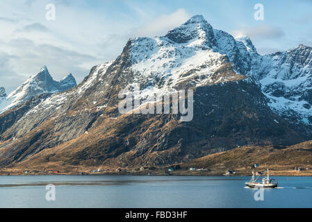 Fishing boat on Selfjord, Lofoten, Norway Stock Photo