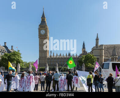 Demonstration in front of the Palace of Westminster with Big Ben, London, United Kingdom Stock Photo