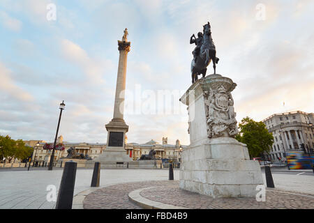 Empty Trafalgar square, early morning in London