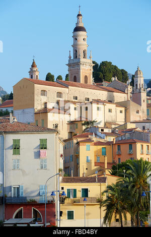 Menton, old city houses in the morning, French Riviera Stock Photo