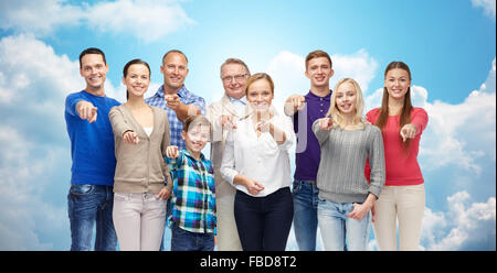 group of smiling people pointing finger on you Stock Photo