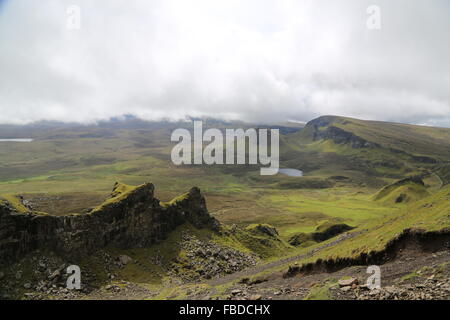 Looking south from the Quiraing on the Isle of Skye towards Staffin Bay Stock Photo