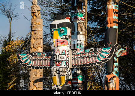 Totem poles at Brockton Point, Stanley Park, Vancouver, British Columbia, Canada Stock Photo