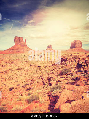 Vintage stylized picture of the Monument Valley, USA.