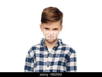 angry boy in checkered shirt Stock Photo
