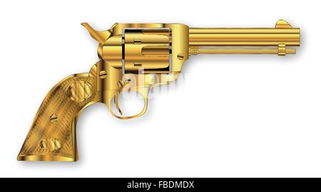 A golden six gun isolated over a white background Stock Vector