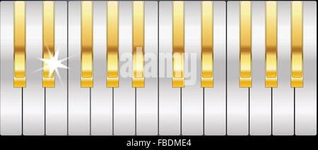 Silver and gold full size metal piano keys Stock Vector
