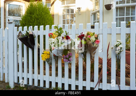 Bromley, UK. 15th Jan, 2016. Flower tributes have been placed outside 4 Plaistow Grove, Bromley. David Bowie's childhood home. Credit:  Steve Hickey/Alamy Live News Stock Photo