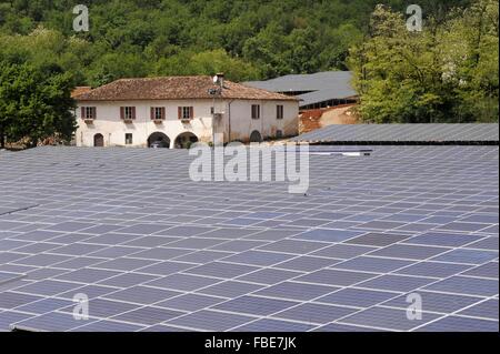 Photovoltaic system installed by a group of 41 small villages in the mountain community of Val Sabbia (Brescia, Italy) Stock Photo