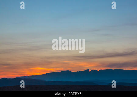 Sunrise over the Sierra del Carmen mountains in Big Bend National Park, USA Stock Photo