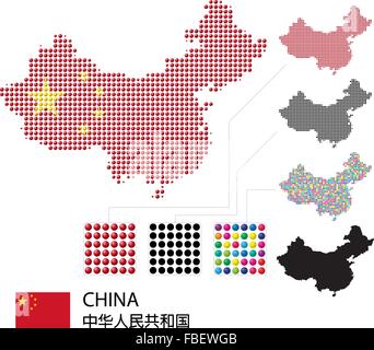 Set of China Map vector red color dotted design Stock Vector