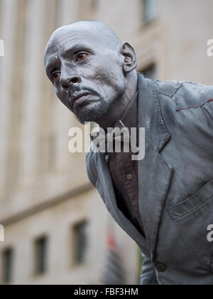 Street artist performing as living statue in downtown Sao Paulo, Brazil. Stock Photo