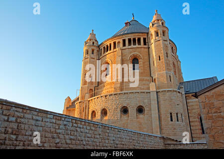 View of the historical Dormition Abbey on Mount Zion, Jerusalem, Israel Stock Photo