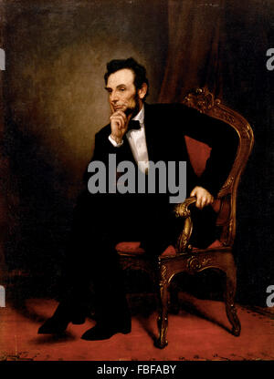 Painting of President Abraham Lincoln sitting in chair Stock Photo - Alamy