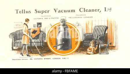 Letterhead advertising Tellus Super Vacuum Cleaner Stock Photo