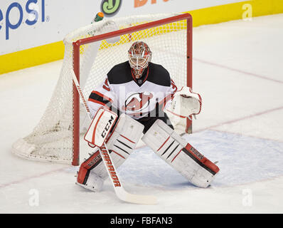 Denver, Colorado, USA. 14th Jan, 2016. Devils G CORY SCHNEIDER readies for a shot on goal in the 1st. Period at the Pepsi Center Thursday night. The Avalanche beat the Devils 3-0. © Hector Acevedo/ZUMA Wire/Alamy Live News Stock Photo