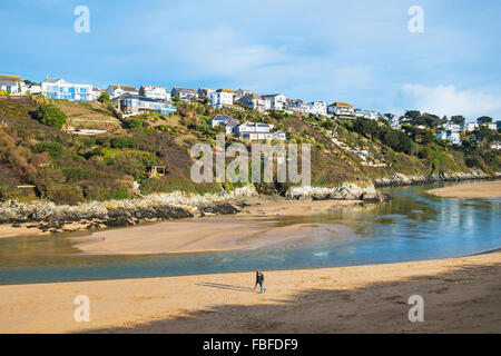 Homes overlooking the Gannel river at Crantock in Cornwall, England, UK Stock Photo