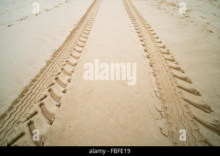 tyre tracks in sand, desert, beach Stock Photo