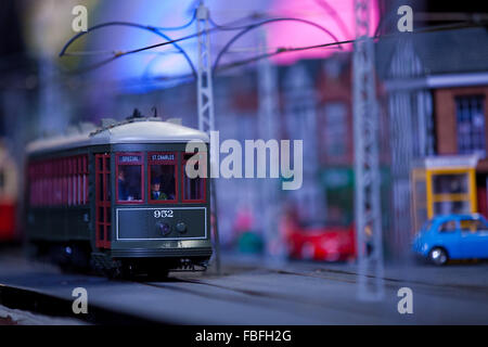 London, UK. 15th Jan, 2016. A model tram is displayed during the 20th London Model Engineering Exhibition at Alexandra Palace on January 15, 2016 in London, England. The three day event held between 15 and 17 January showcases over 2,000 works from over 50 national engineering clubs and societies. Credit:  Dinendra Haria/17�Թ����� Live News Stock Photo