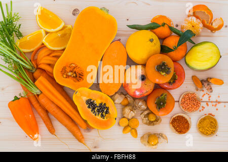Orange vegetables and fruit Stock Photo