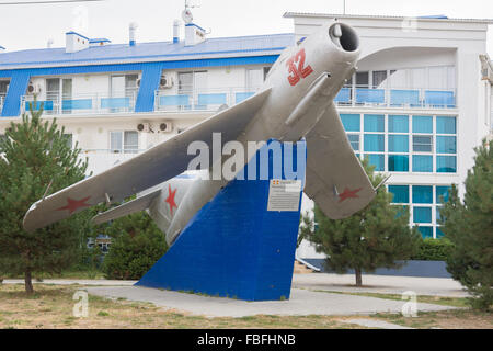 Anapa, Russia September 14 2015: The monument in honor of twice Hero of the Soviet Union Nikolai Dmitrievich Gulaeva - Jet plane Stock Photo