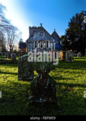 The parish church in Bishops Frome, Herefordshire is St Mary's and contains a font over 700 years old . Stock Photo