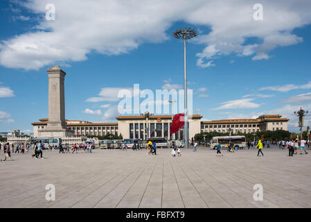 Tiananmen Square: Monument to the People's Heroes and the Great Hall of the People in beijing china Stock Photo