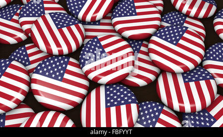 USA flag on badges background image for United States of America national events, holiday and celebration. Stock Photo