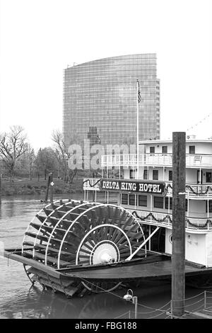 One of the touristic attractions of Old Sacramento is the Delta King riverboat Hotel Stock Photo