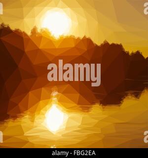 Low poly design triangular sunset river sun water yellow polygon Stock Vector