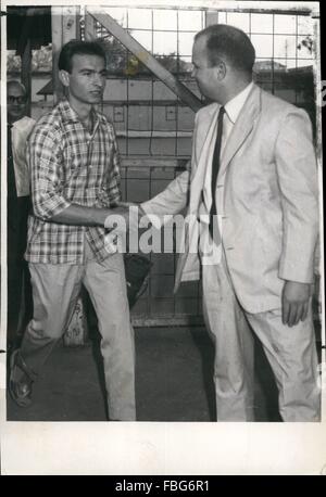 1967 - Vladislov Stephanovich Tarasov (left), a Russian sailor who had approached the U.S. Consulate - General in Calcutta for political asylum, on his release from the Presidency Jail, Alipore, Calcutta, is being received by Mr. Hugh G. Haight, the U.S. Vice-Cosul, on Saturday afternoon - Statesman, Calcutta, India. © Keystone Pictures USA/ZUMAPRESS.com/Alamy Live News Stock Photo