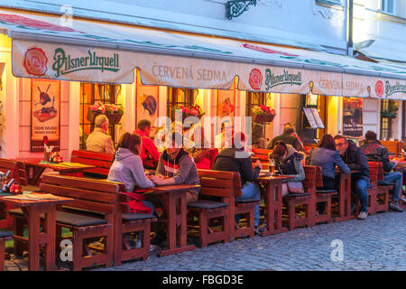 Prague Restaurant Cervena Sedma Na Kampe Square Kampa Island, Mala Strana Prague Czech Republic Stock Photo