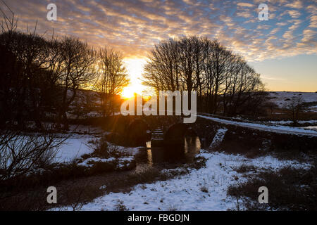 Sunrise over snow on Dartmoor Devon uk