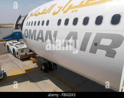 Oman Airways plane, Seeb International Airport, Muscat, Oman Stock Photo