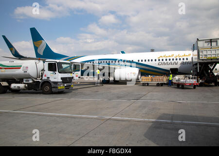 Oman Airways plane, Seeb International Airport, Muscat, Oman Stock Photo