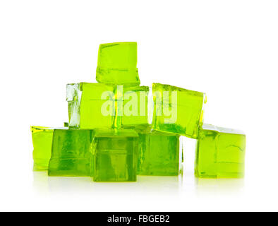 Cubes of Lime jelly on a white background Stock Photo