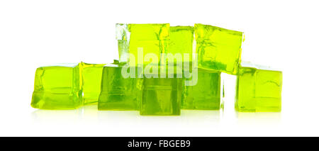 Cubes of Lime jelly on a white background Stock Photo