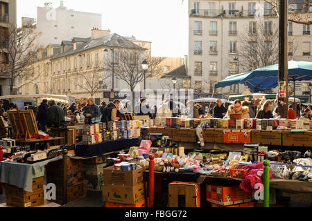 Flea market at place d'aligre, a lively market at the square of Aligre. Paris, France. Stock Photo