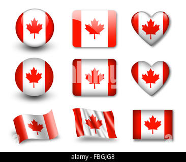 Canada flag icon set. Canadian pennant in official colors and ...