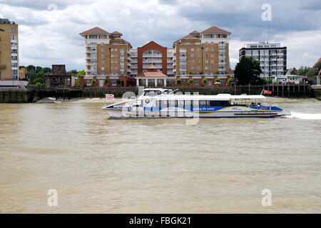 Thames Clipper cruise boat on the Thames river, London, UK Stock Photo