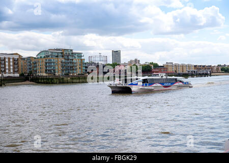 Thames Clipper cruise boat on the Thames river, London, UK Stock Photo