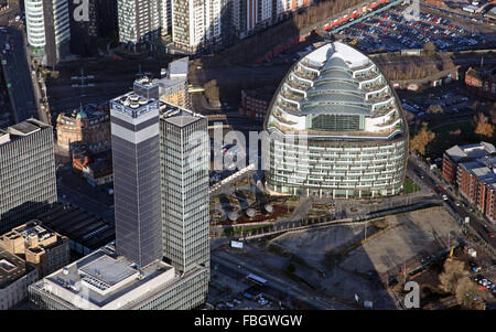 aerial view of the CIS Tower and One Angel Square, Manchester, UK Stock Photo