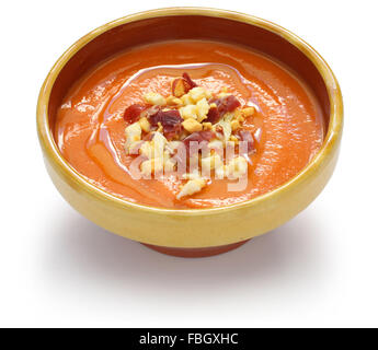 salmorejo, chilled tomato soup, spanish food isolated on white background Stock Photo