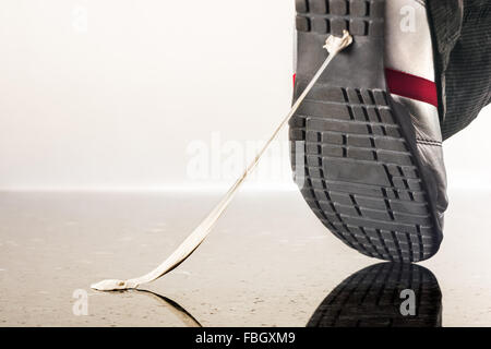 Chewing gum on the shoe, kicked in, crap, damn, annoying nuisance, waste rubber, stick, stick, studio production. shoe, gum, Stock Photo